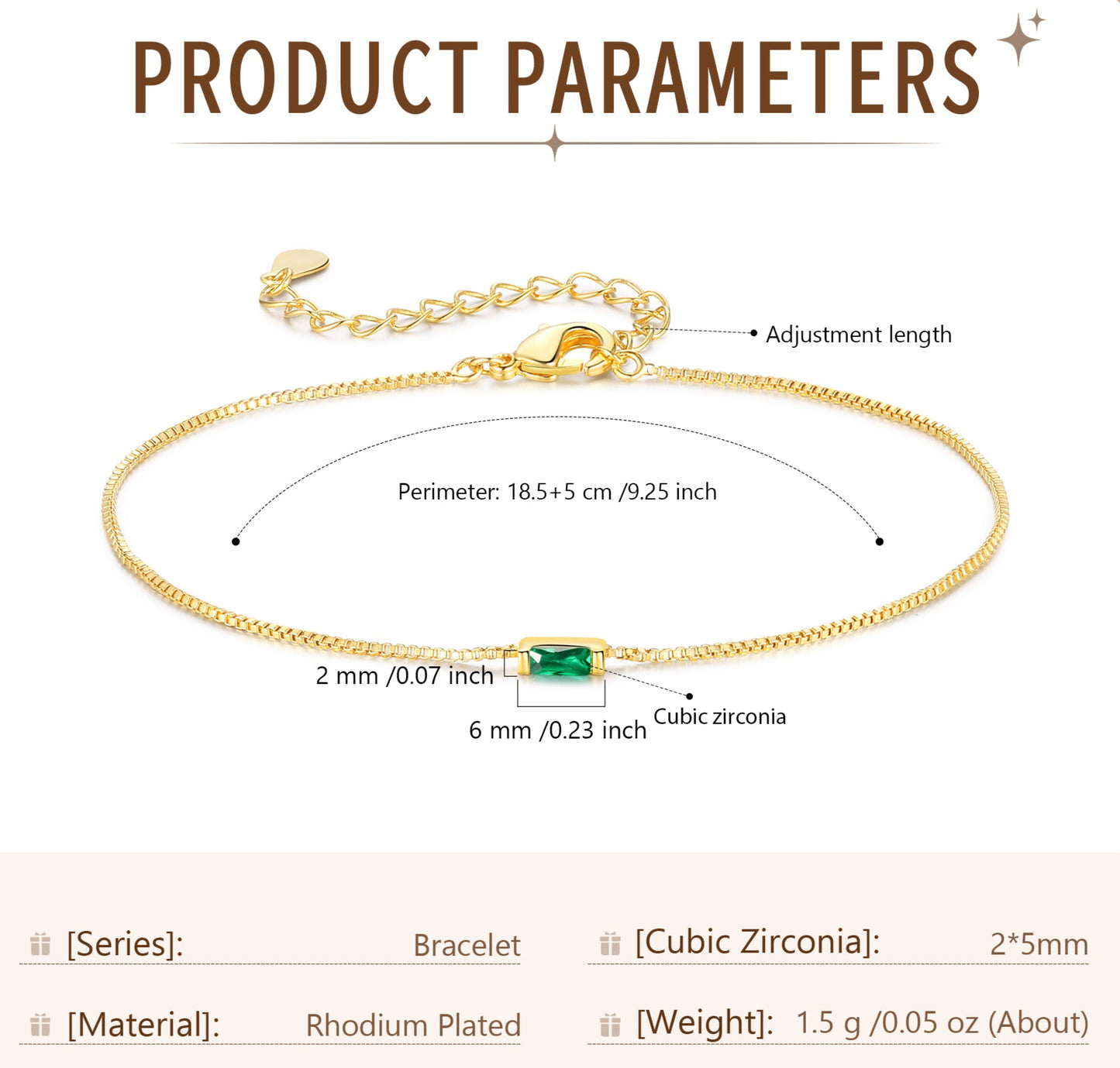 Gold Baguette Birthstone Bracelet