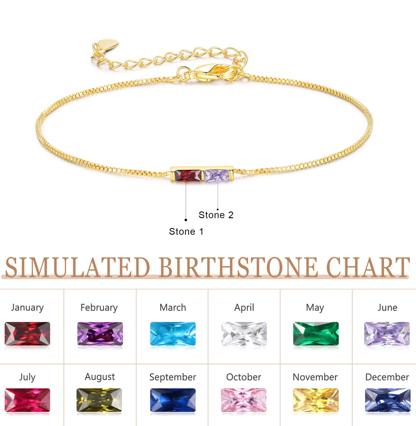Gold Baguette Birthstone Bracelet