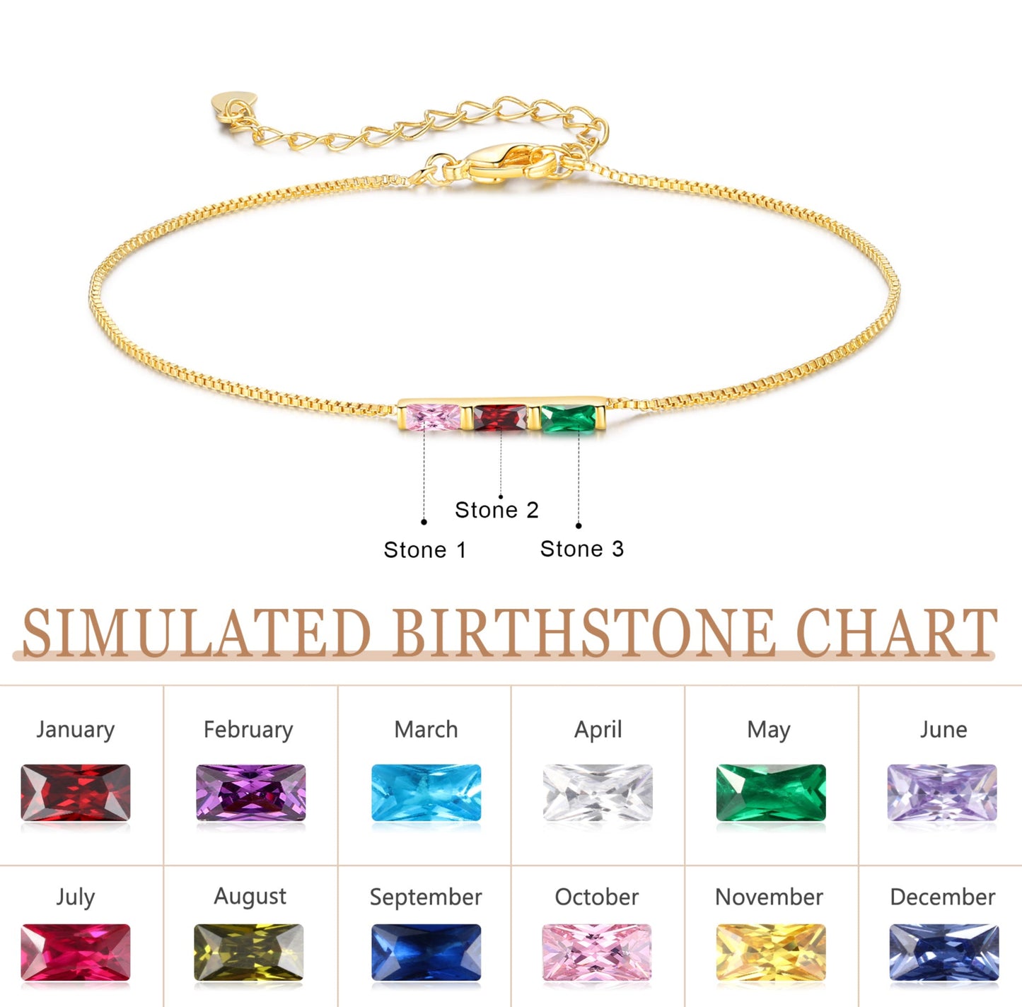 Gold Baguette Birthstone Bracelet