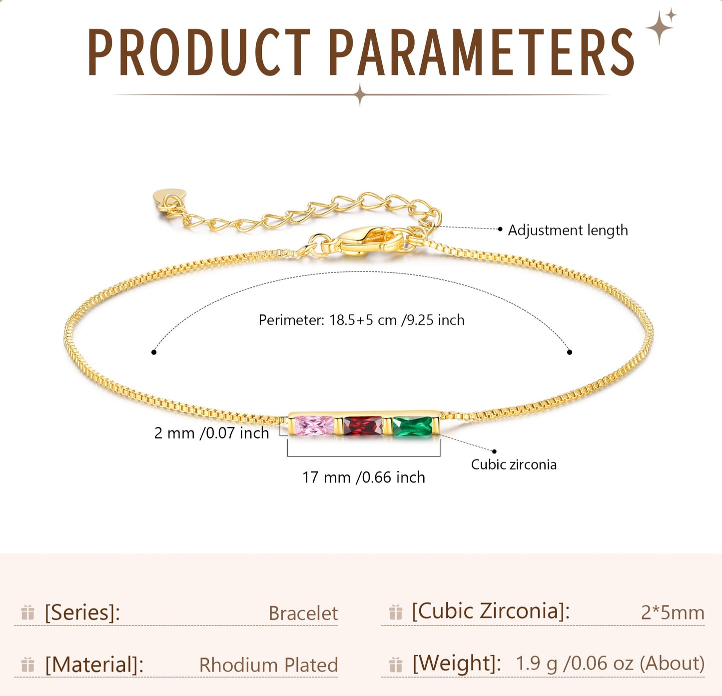 Gold Baguette Birthstone Bracelet