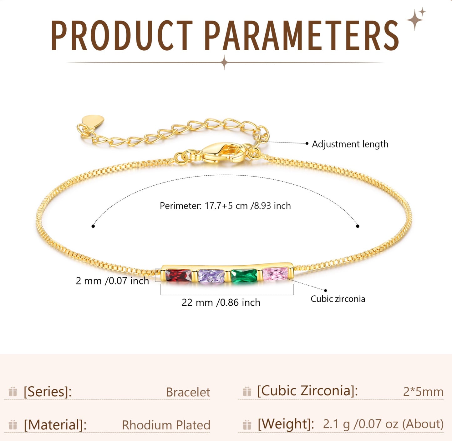 Gold Baguette Birthstone Bracelet