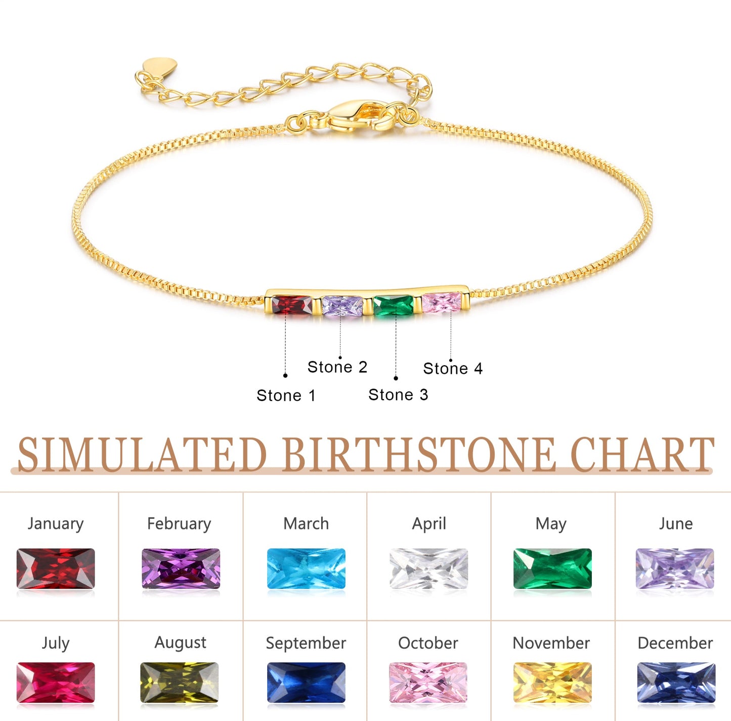 Gold Baguette Birthstone Bracelet