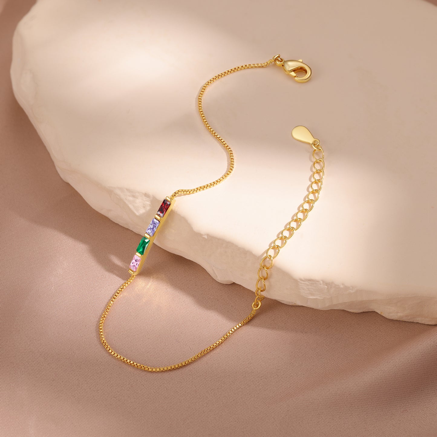 Gold Baguette Birthstone Bracelet