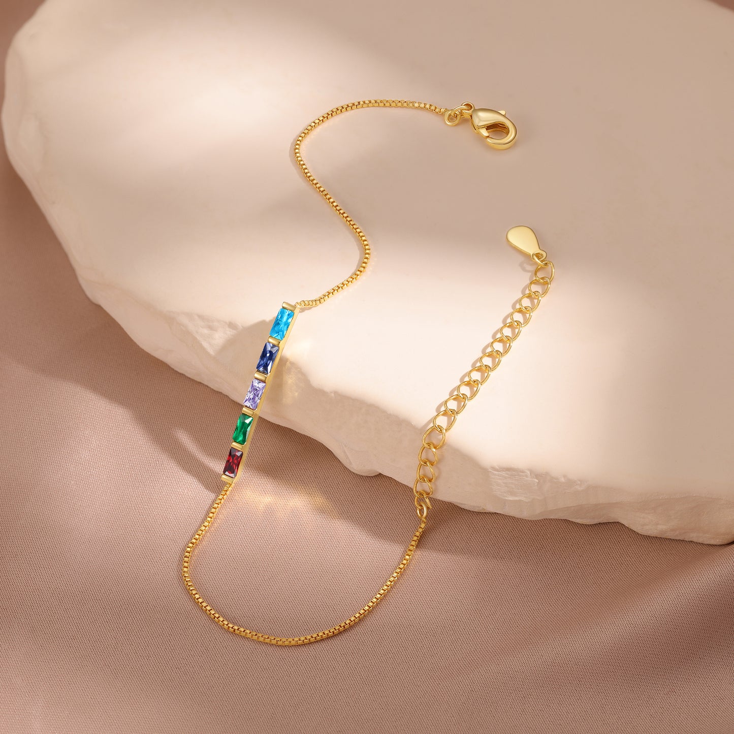 Gold Baguette Birthstone Bracelet