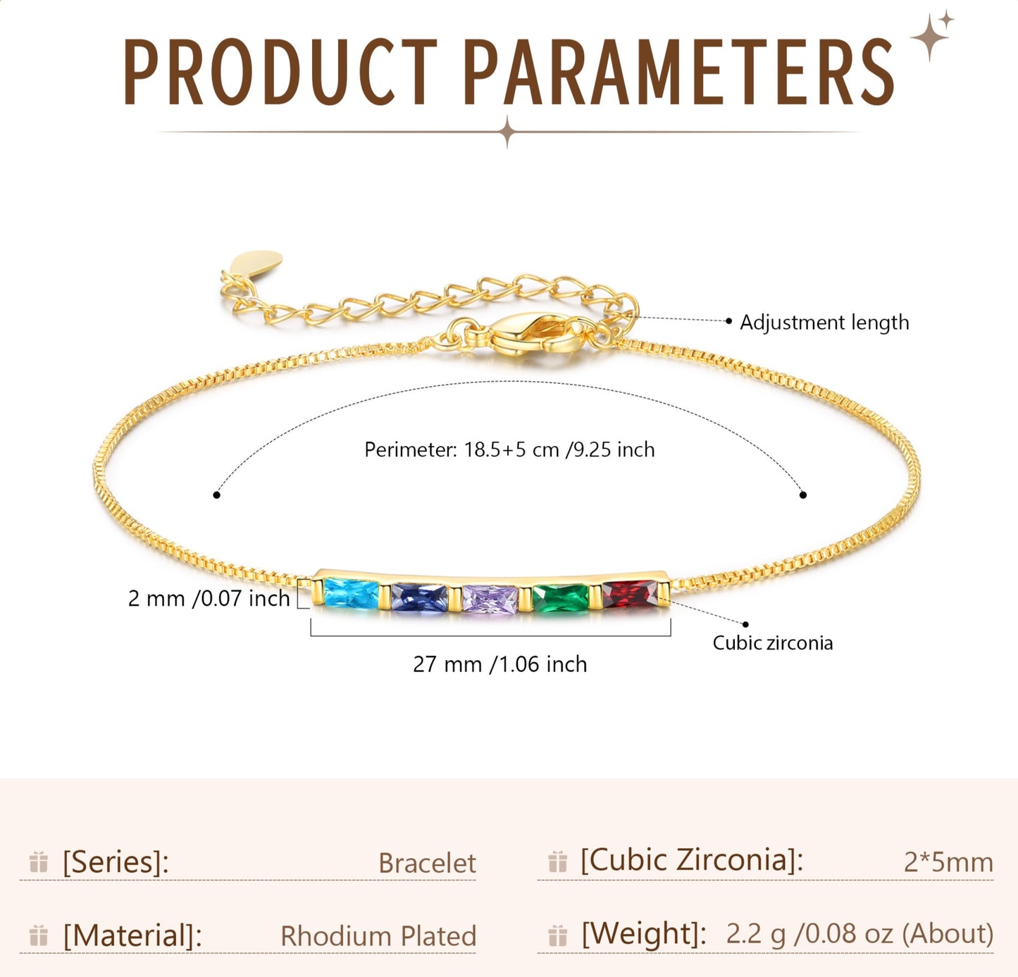Gold Baguette Birthstone Bracelet