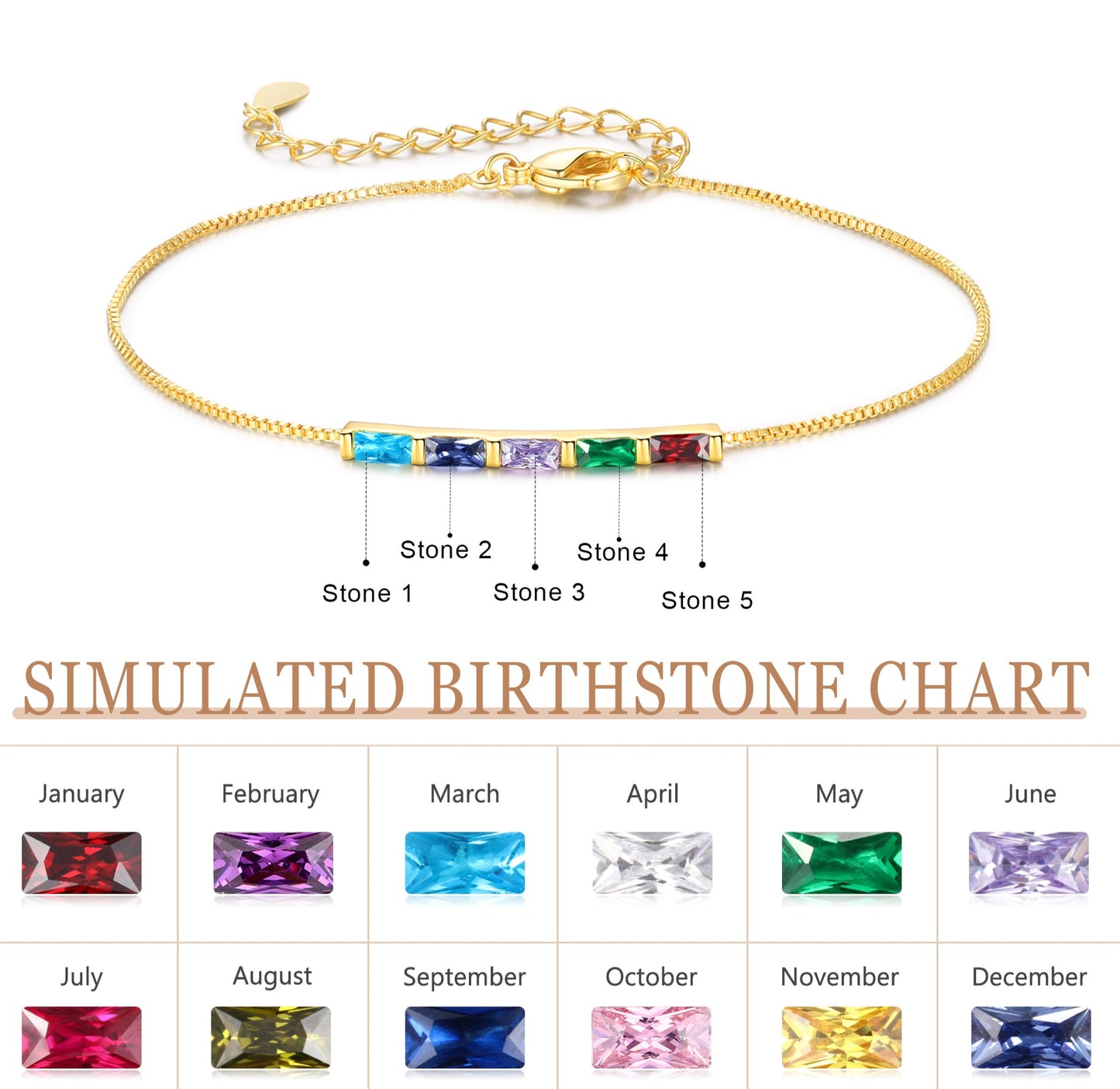Gold Baguette Birthstone Bracelet