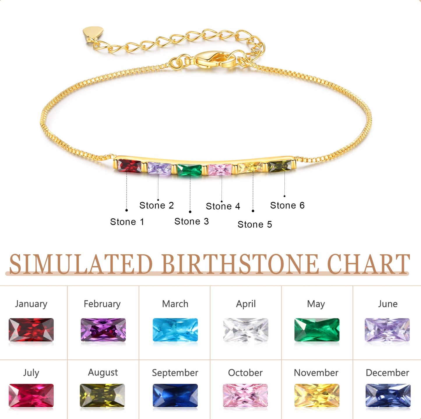 Gold Baguette Birthstone Bracelet