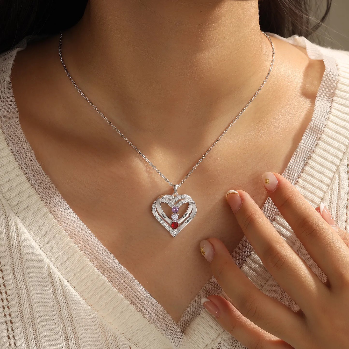 Family Heart Birthstone Necklace