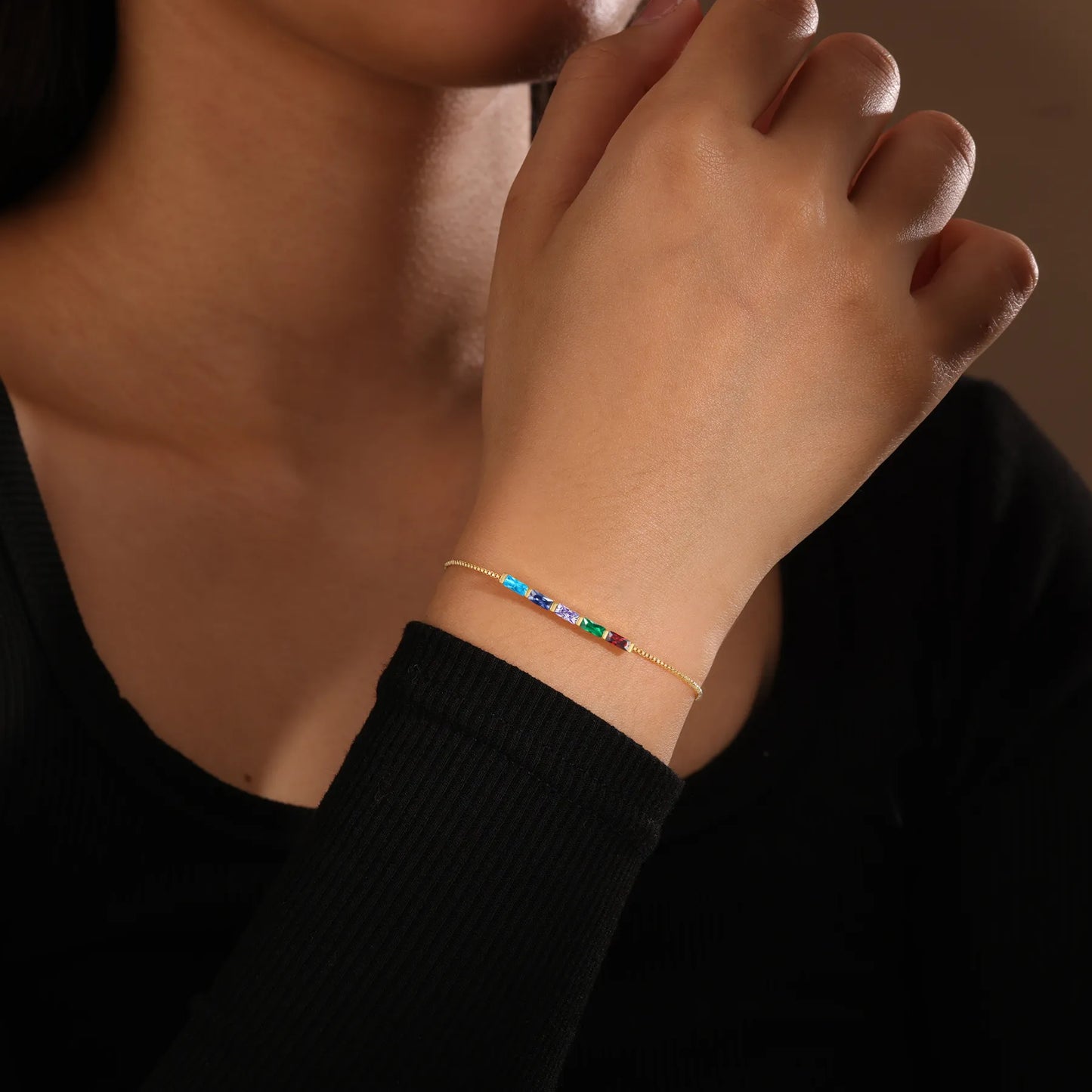 Gold Baguette Birthstone Bracelet