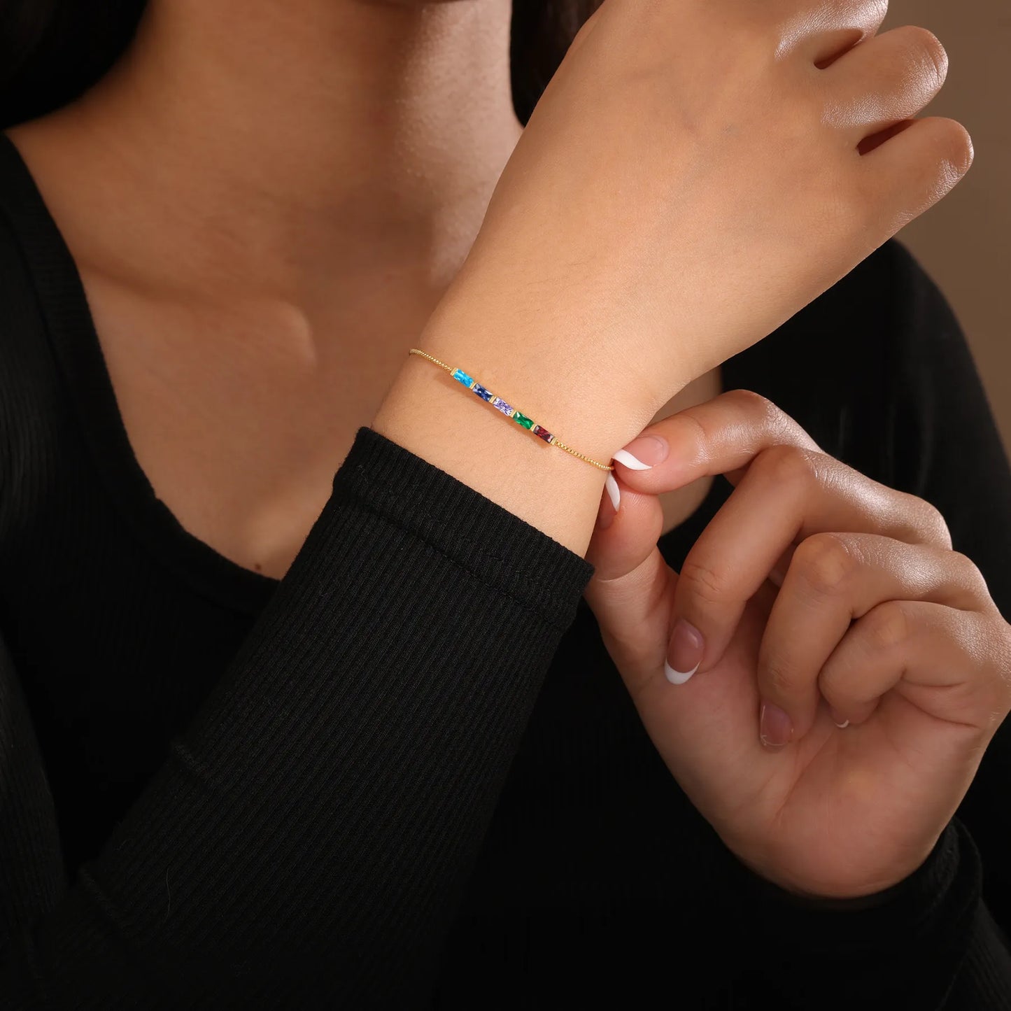 Gold Baguette Birthstone Bracelet