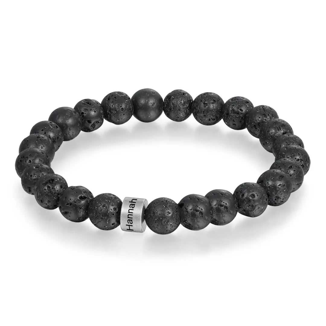 Engraved Onyx Stone Bracelet - Silver