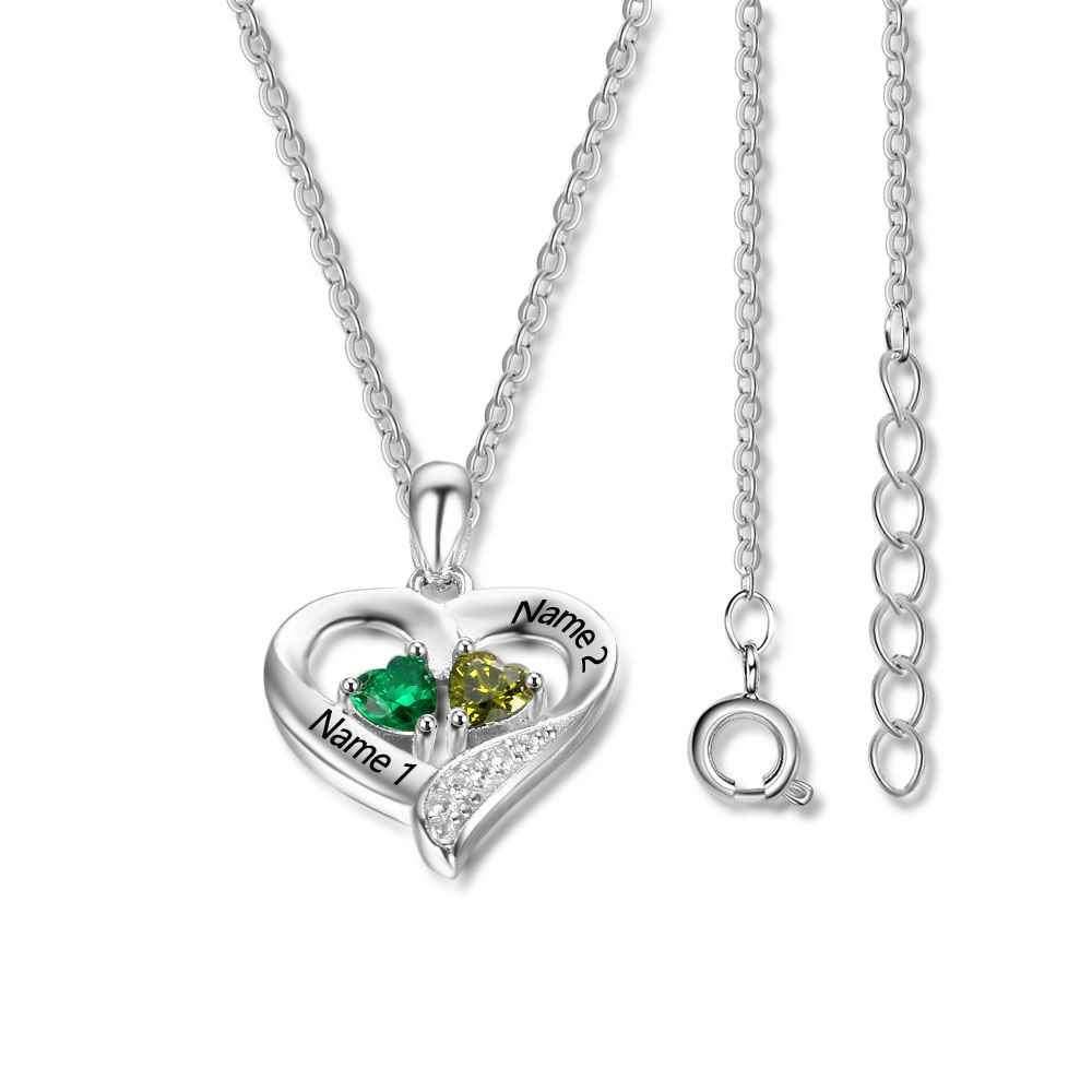 Twin Flames Birthstone Heart Necklace -Silver