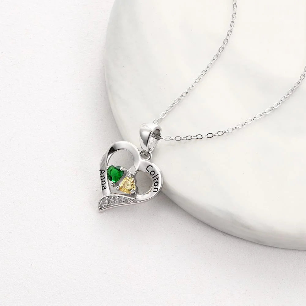 Twin Flame Birthstone Heart Necklace