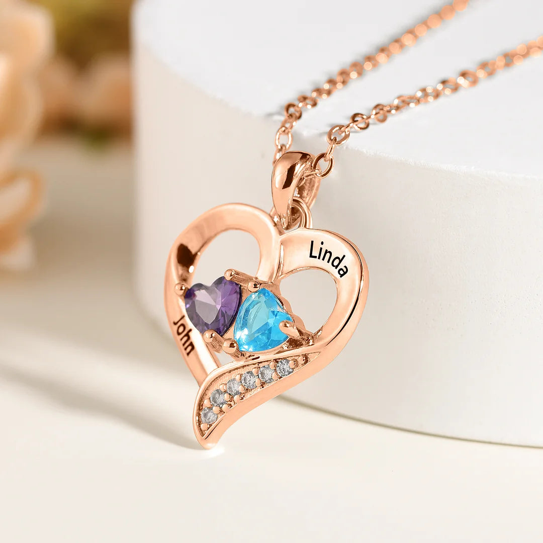 Twin Flame Birthstone Heart Necklace