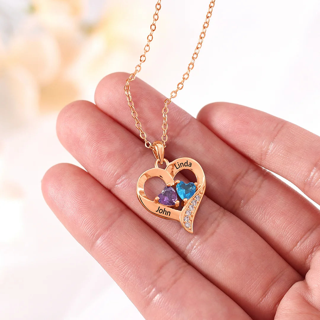 Twin Flame Birthstone Heart Necklace