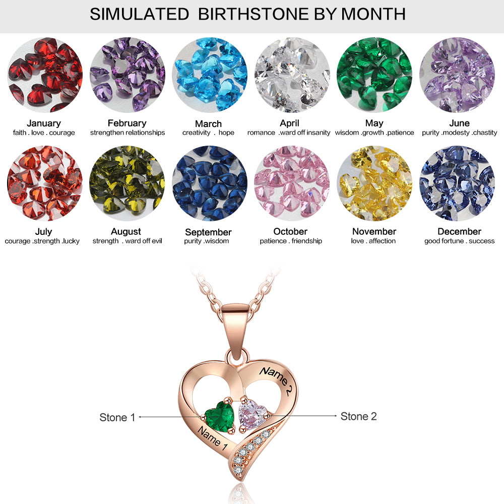 Twin Flame Birthstone Heart Necklace