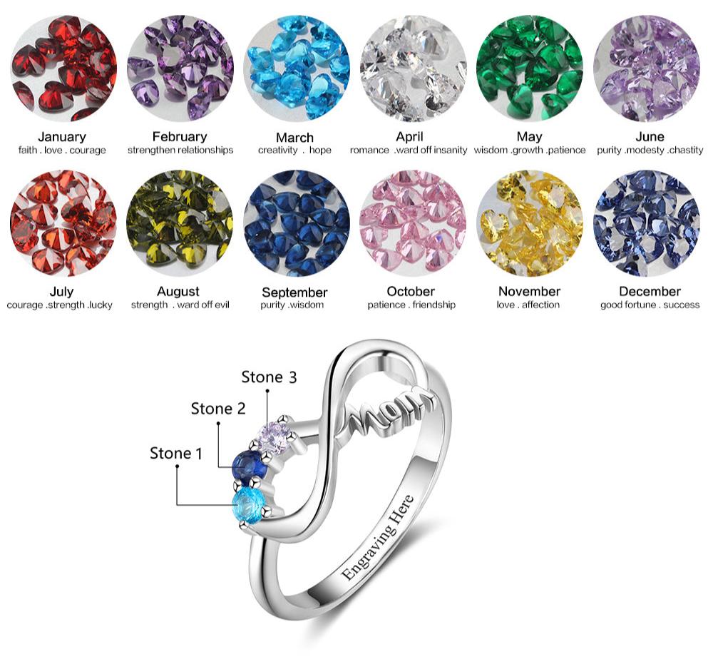 MOM 3 Birthstone Rings