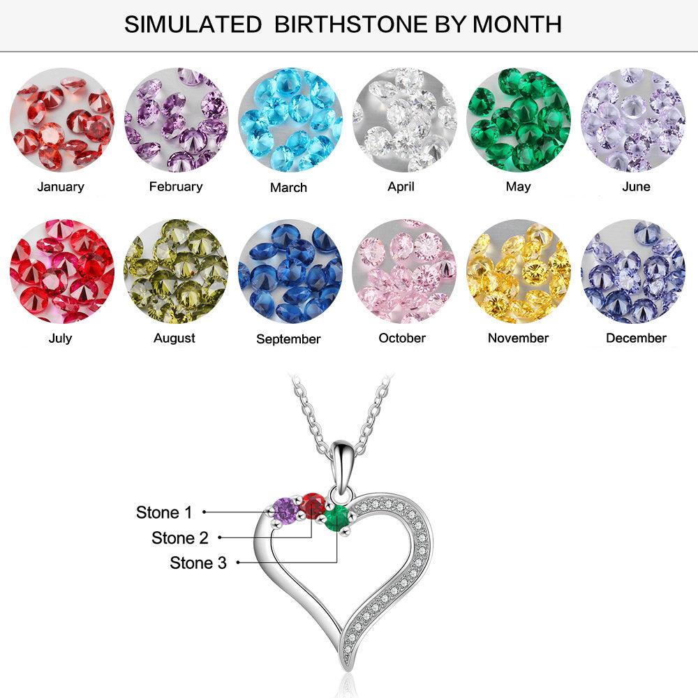 Trio Birthstone Heart Necklace